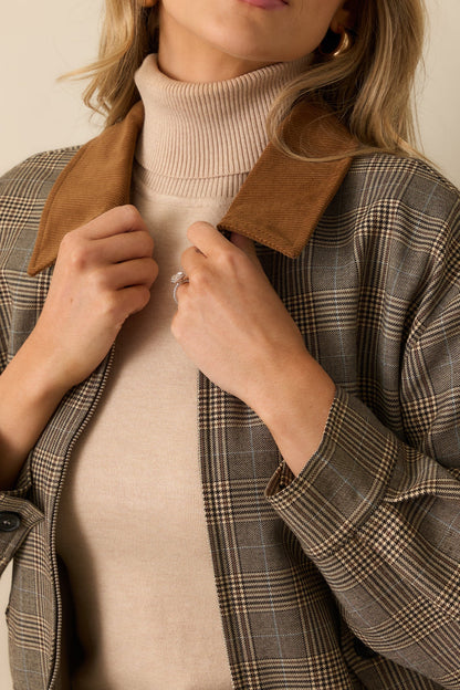 Riding Club Brown Multi Plaid Bomber Jacket