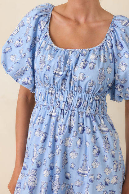 Curated Charm Blue Toile Print Cotton Midi Dress