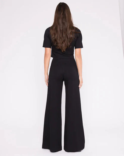 Ponte Knit Long Wide Leg Pant