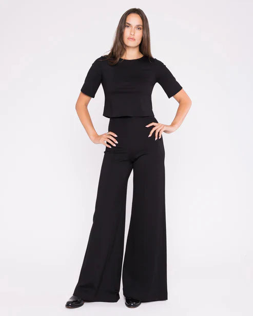 Ponte Knit Long Wide Leg Pant