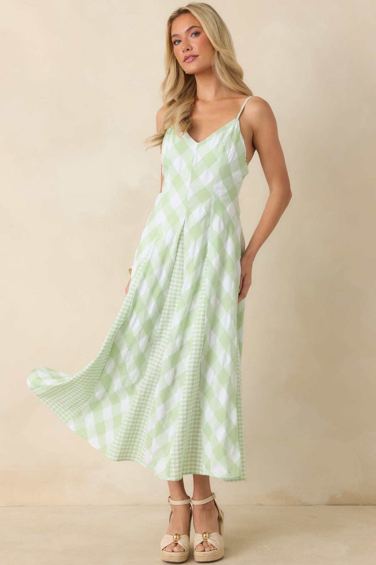 Sweetest Picnic Mint Green Gingham Midi Dress