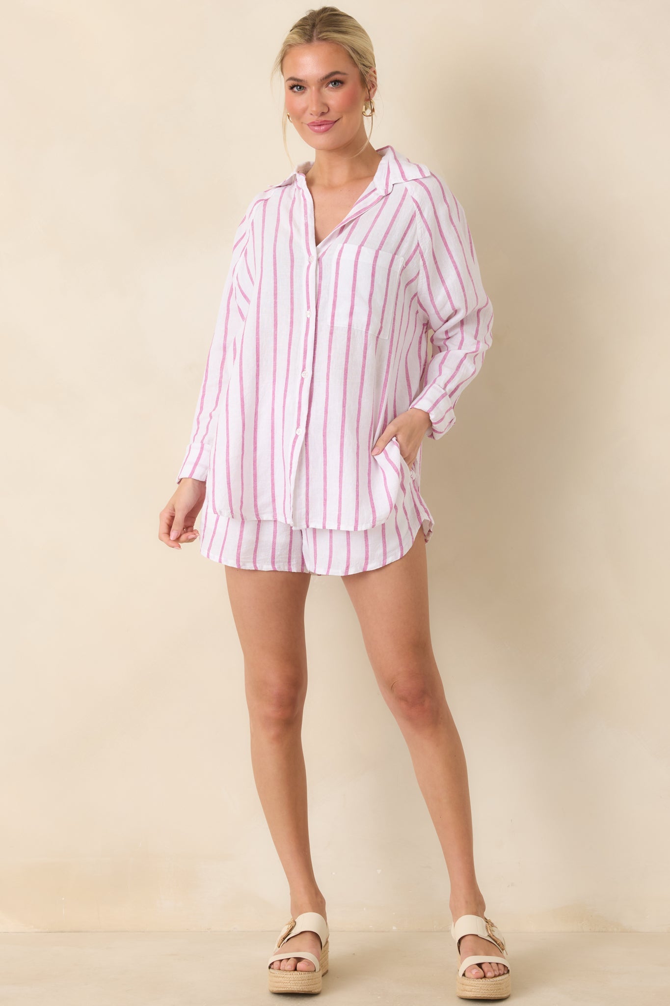 Z Supply Spanish Rose Perfect Linen Stripe Top