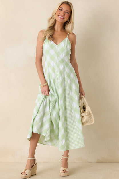 Sweetest Picnic Mint Green Gingham Midi Dress