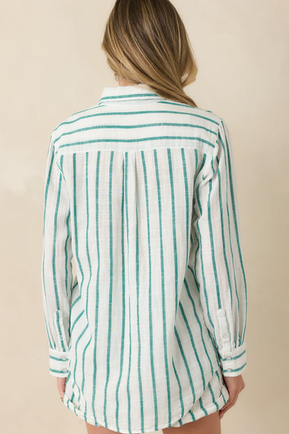 Z Supply Saturdays Rainforest Green Stripe Cotton Gauze Shirt