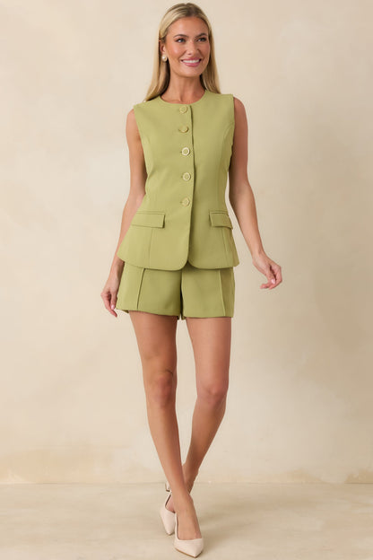 On My A-Game Matcha Green Pleated Shorts
