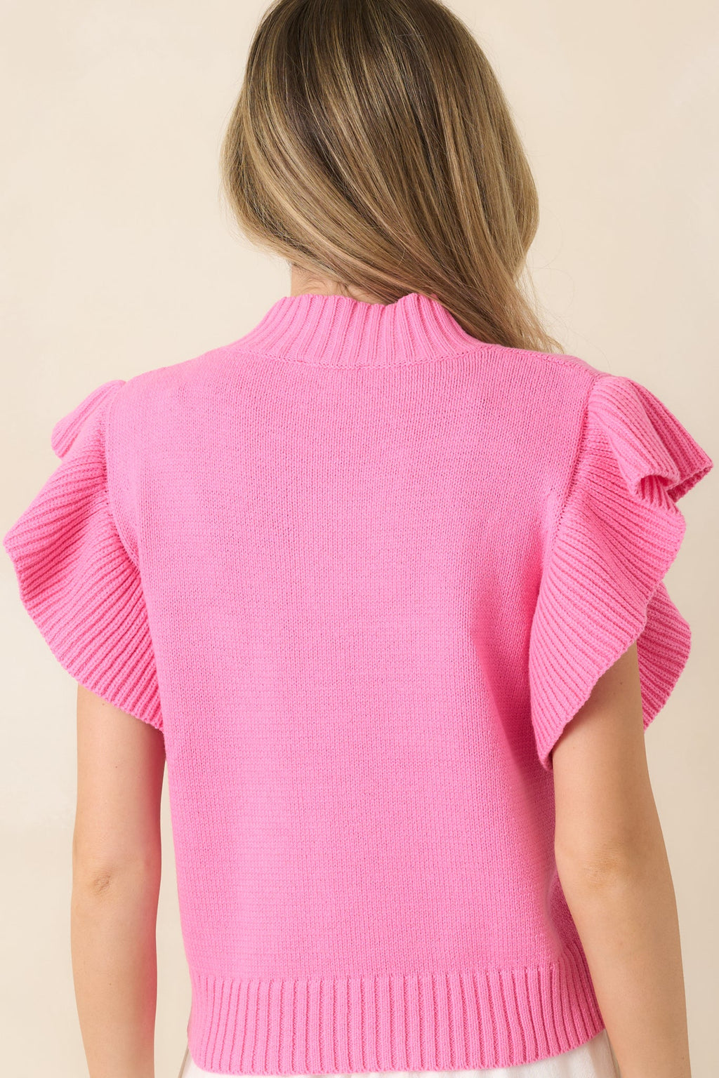 Watch Her Work Hot Pink Knit Flutter Sleeve Top