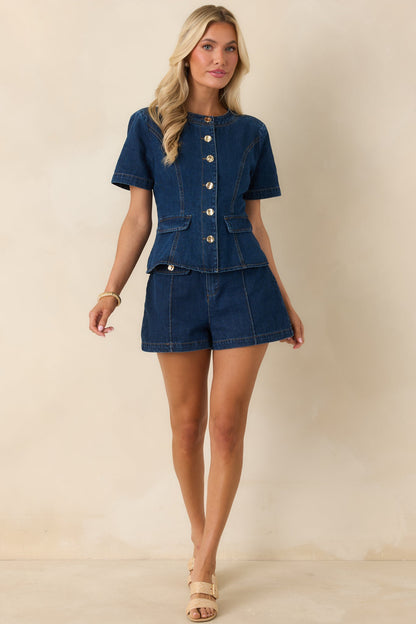 No Notes Needed Indigo Cotton Denim Shorts