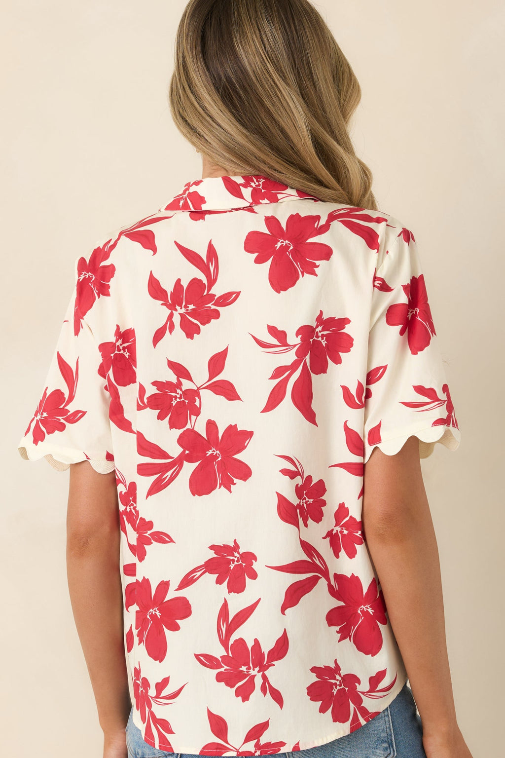 Feeling Fabulous Ivory & Red Floral Cotton Button Front Top