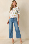 Pressed Flowers & Porcelain Ivory Multi Cotton Embroidered Floral Top