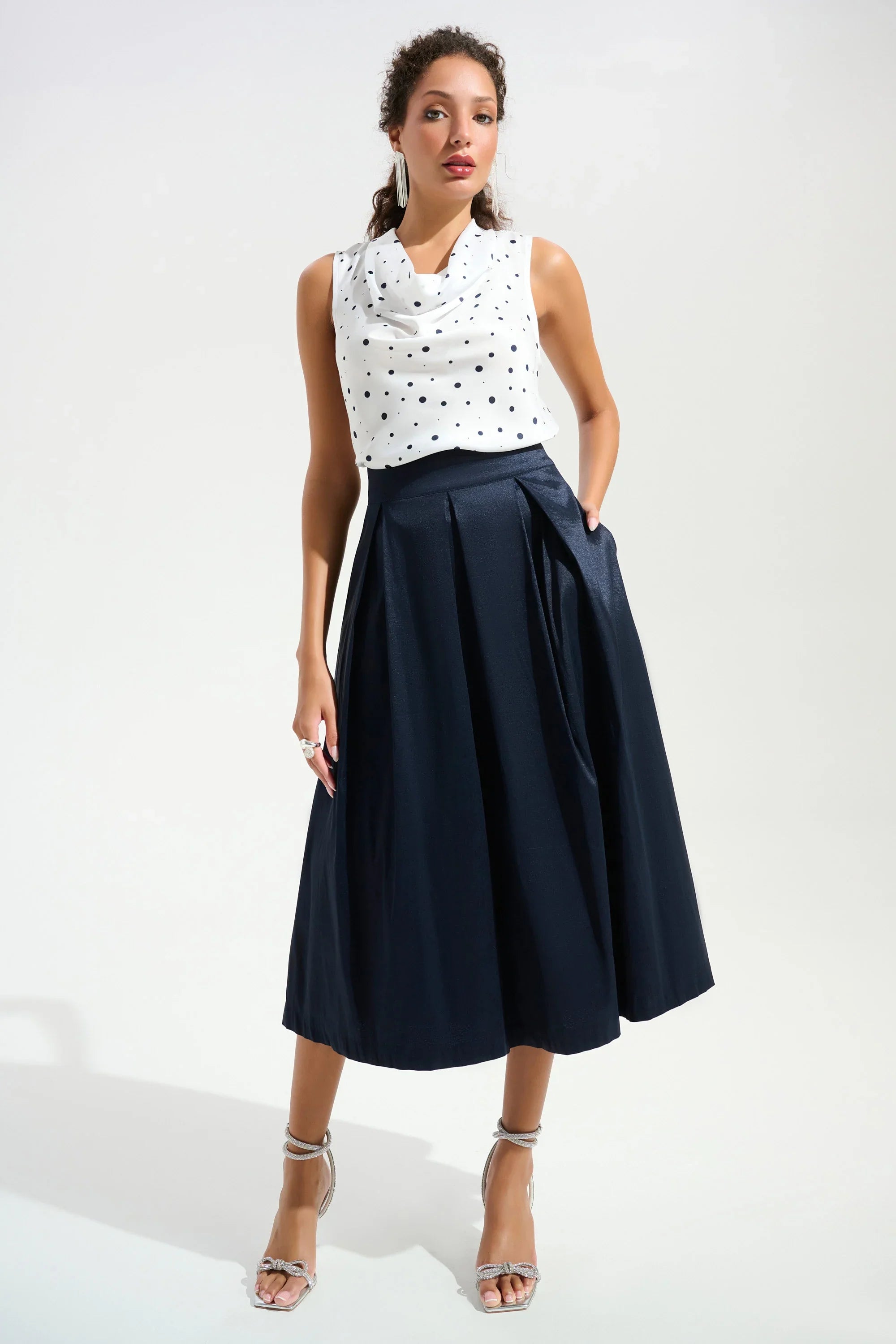 Joseph Ribkoff Stretch Taffeta Flared Skirt With Box Pleats