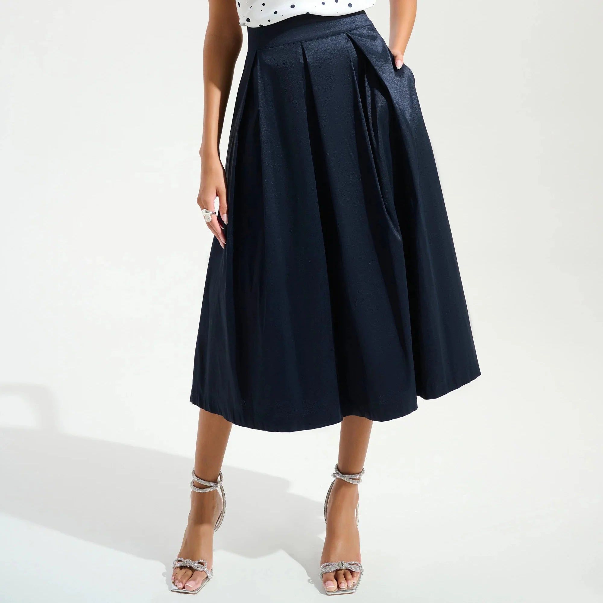 Joseph Ribkoff Stretch Taffeta Flared Skirt With Box Pleats