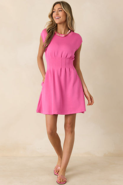 All The Right Words Pink Knit Cinched Waist Mini Dress