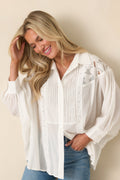 Light as Air Ivory Gauzy Cotton Lace Detail Blouse