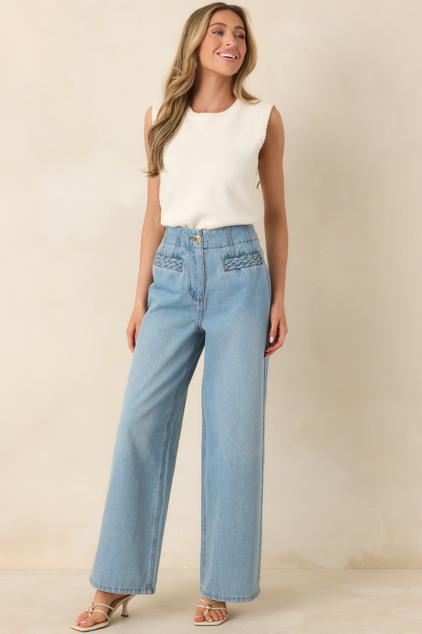 MINKPINK Phoebe Light Wash Straight Leg Cotton Denim Jeans