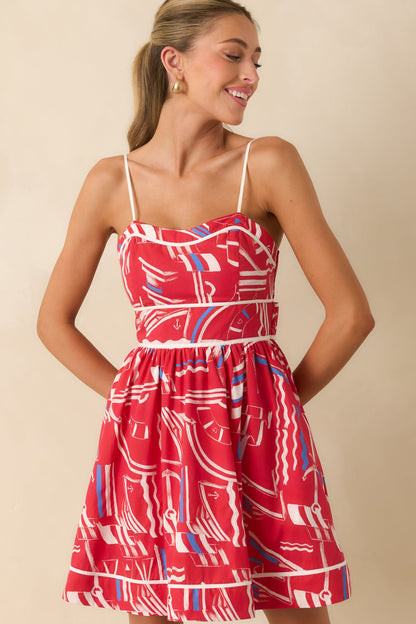 Prosperina Veronica Red Multi Yacht Club Cotton Mini Dress