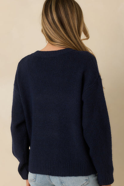 Anchored in Style Navy Multi Knit Nautical V-Neck Sweater