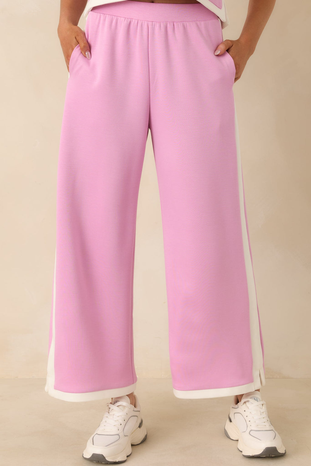 In Good Form Orchid Pink Stretch Knit Contrast Trim Pants