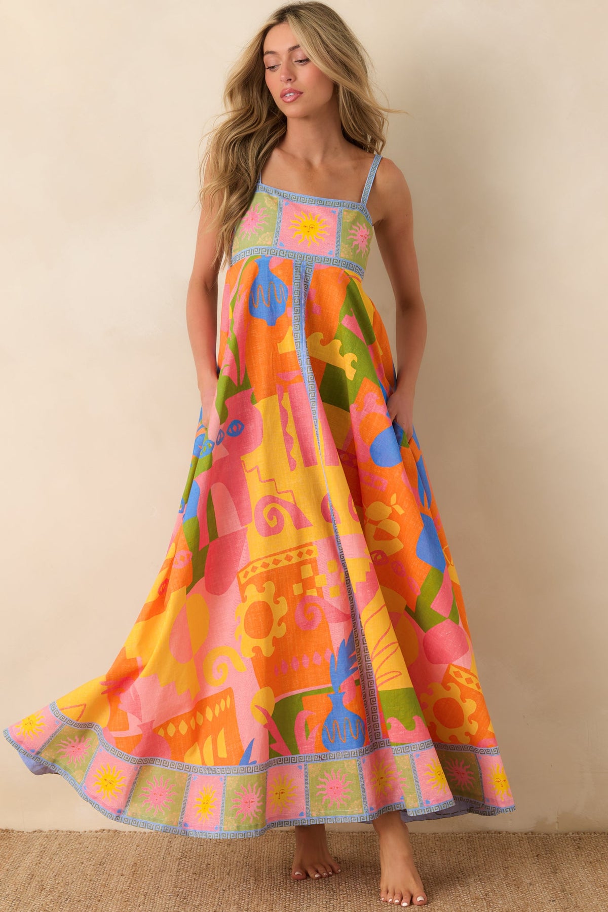 Paradisa Atlantis Orange Multi Cotton Abstract Print Maxi Dress (RESTOCK JUNE)