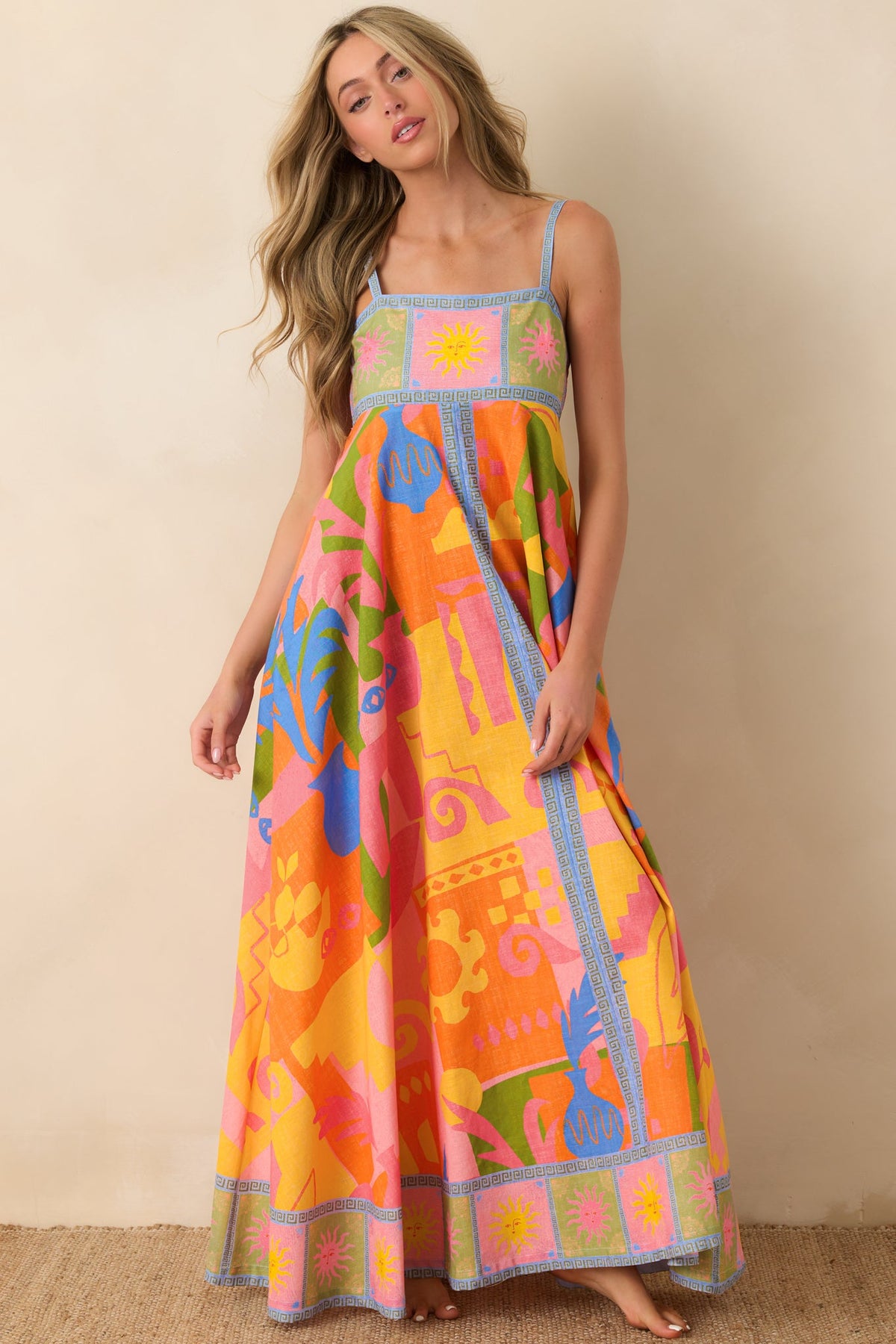Paradisa Atlantis Orange Multi Cotton Abstract Print Maxi Dress (RESTOCK JUNE)