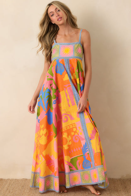 Paradisa Atlantis Orange Multi Cotton Abstract Print Maxi Dress (RESTOCK JUNE)