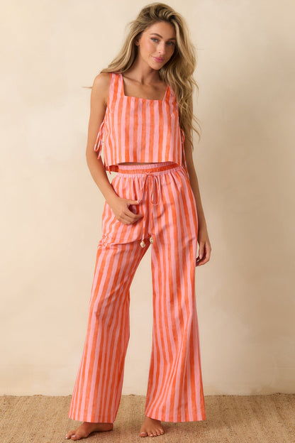 Paradisa Gulf Coast Pink & Orange Stripe Linen Blend Pants