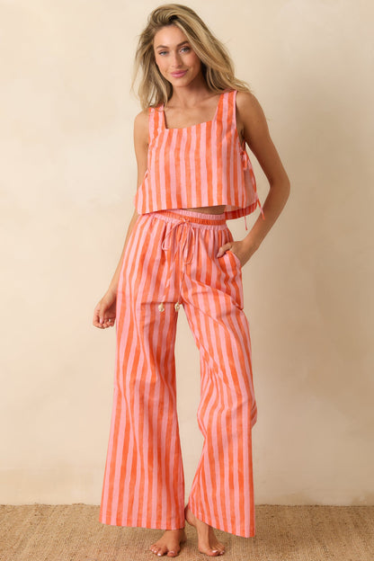 Paradisa Gulf Coast Pink & Orange Stripe Linen Blend Pants