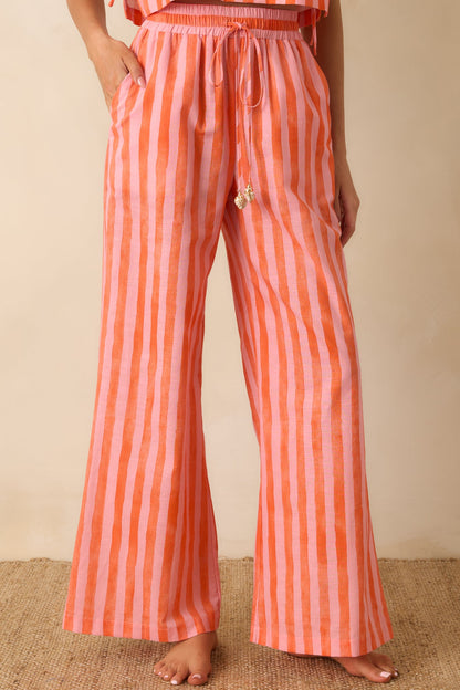 Paradisa Gulf Coast Pink & Orange Stripe Linen Blend Pants