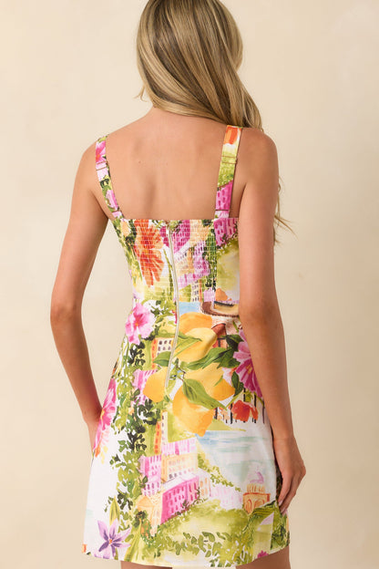 Prosperina Shalon Multi Linen Blend Scenic Coastal Print Mini Dress