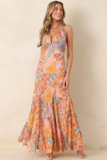 Sunshine of My Love Pink Multi Floral Print Chiffon Maxi Dress