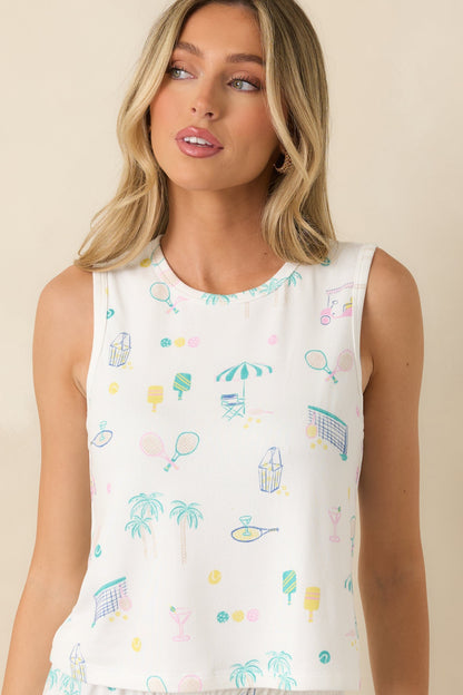 Z Supply Court Sports White Multi Pajama Tank