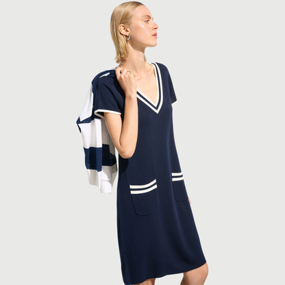 Joseph Ribkoff Viscose Knit A-Line Dress With Rib Trim
