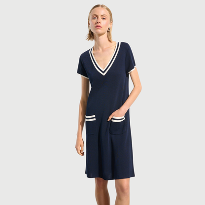 Joseph Ribkoff Viscose Knit A-Line Dress With Rib Trim