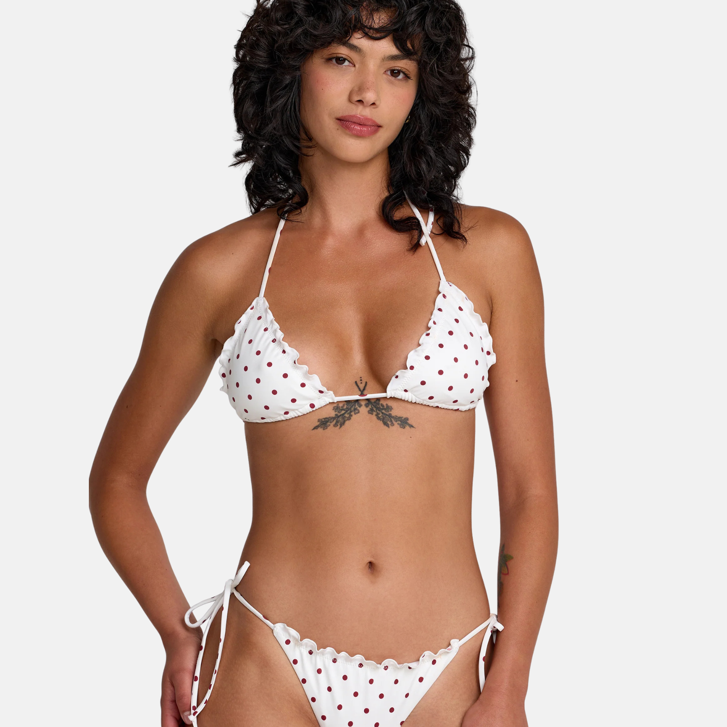RVCA Dot Ruffle Halter Triangle Bikini Top