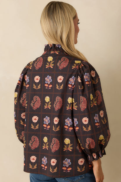 Everything’s Blooming Black Multi Floral Cotton Puff Sleeve Blouse