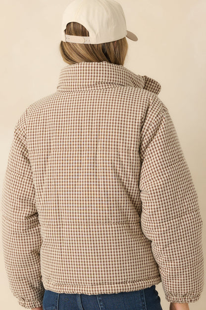 Warm Welcome Brown Gingham Puffer Coat