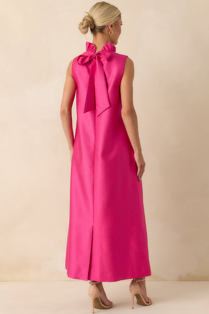Prosperina Cecily Hot Pink Ruffle Neck Maxi Dress
