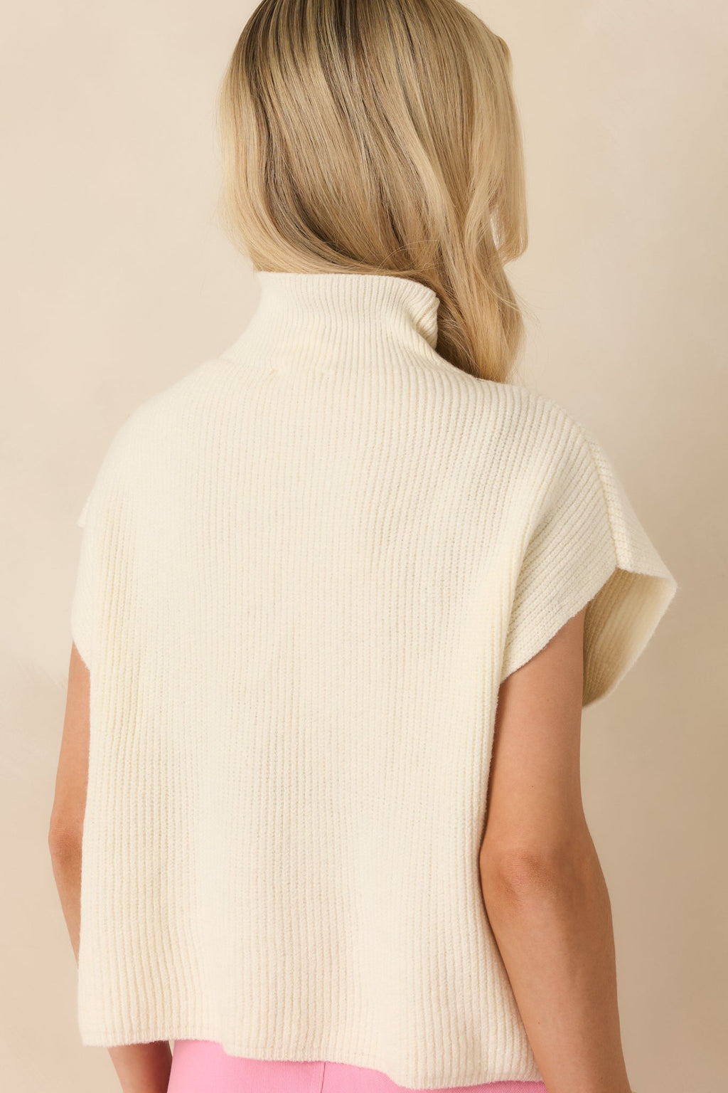 Cool Intentions Ivory Ribbed Knit Mockneck Cap Sleeve Sweater