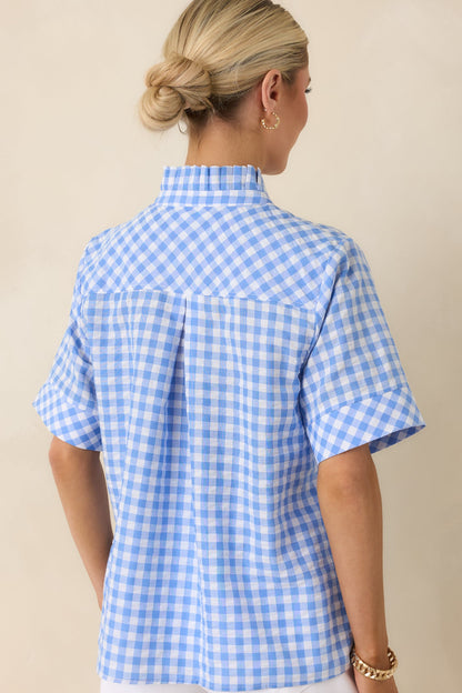 Plans in the Sunshine Blue Gingham Cotton V-Neck Top