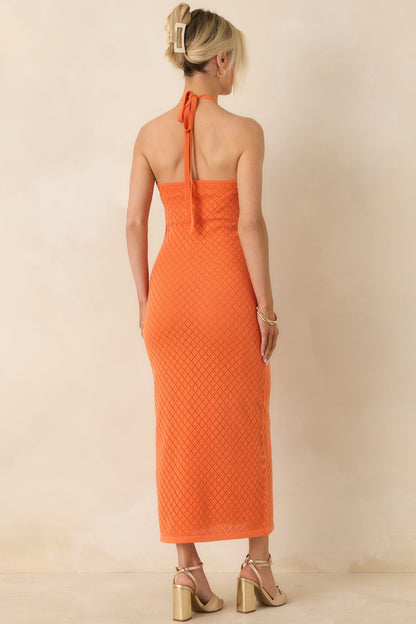 Causing a Heatwave Orange Textured Diamond Knit Halter Midi Dress
