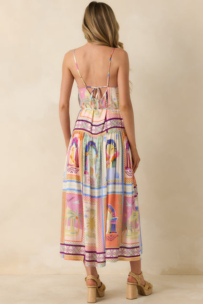 MINKPINK Elysia White Multi Tropical Tile Print Maxi Dress