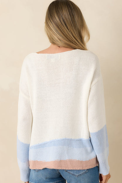 Pocketful of Sunshine White Multi Knit V-Neck Sweater