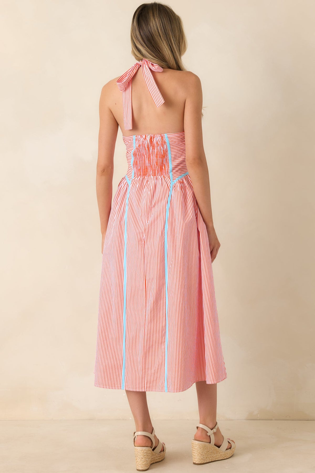 Poolside Poetry Poppy Red Stripe Contrast Halter Midi Dress