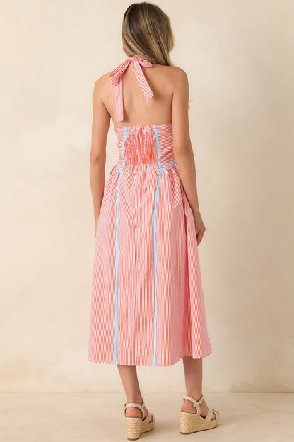 Poolside Poetry Poppy Red Stripe Contrast Halter Midi Dress