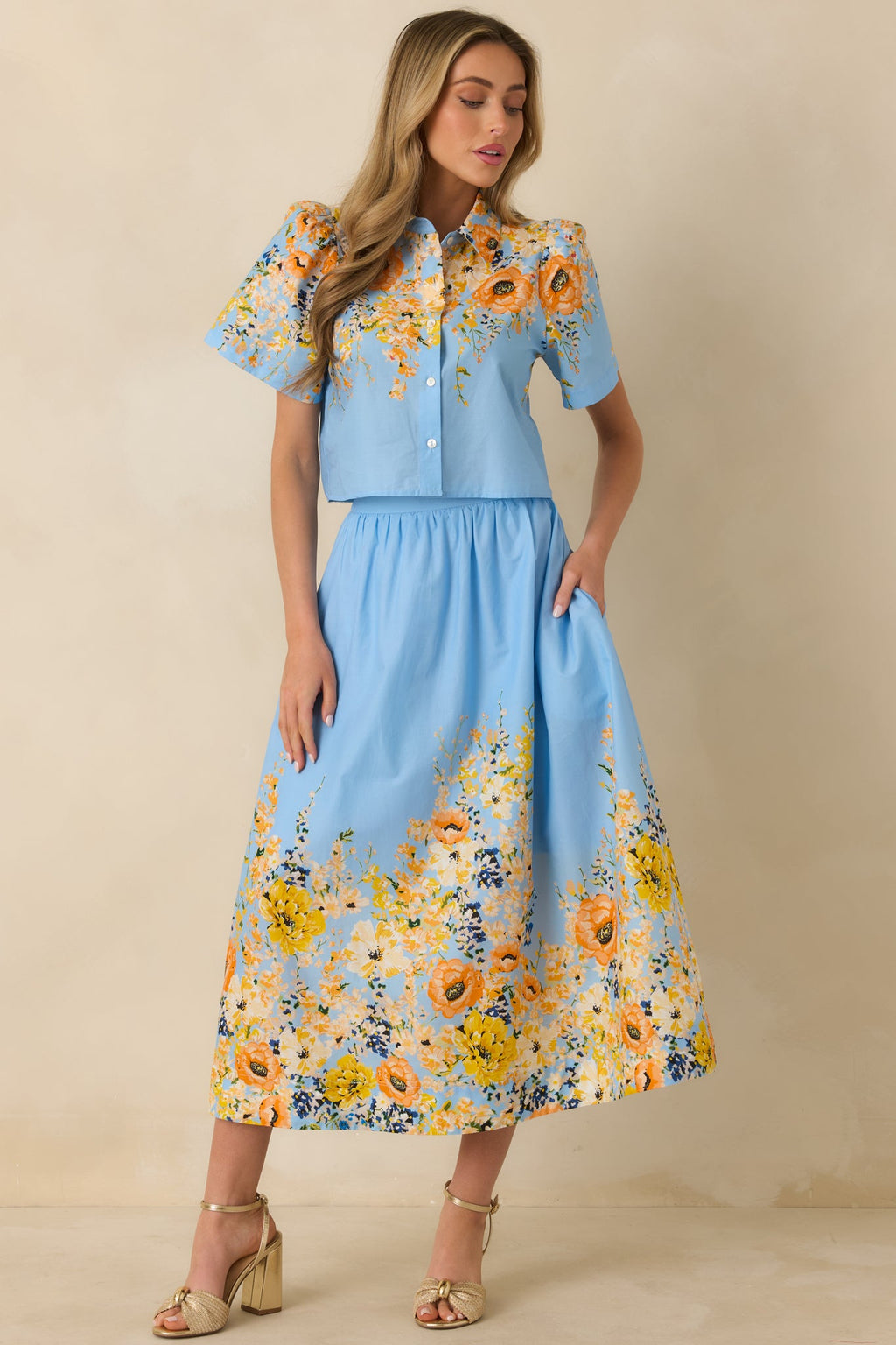 Tomorrow Will Come Blue Multi Cotton Floral Top