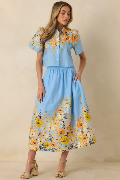 Tomorrow Will Come Blue Multi Cotton Floral Top