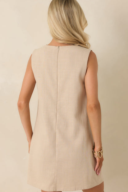 The Art of Summer Beige & Chartreuse Cotton Mini Shift Dress