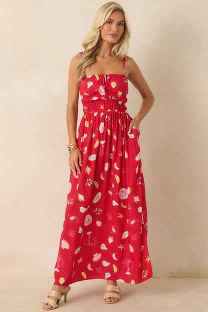 MINKPINK Sirena Red Multi Coastal Print Maxi Dress
