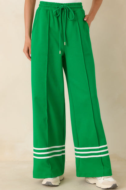 Line & Leisure Green Cotton Blend Contrast Stripe Drawstring Pants