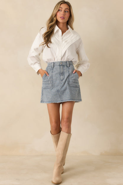 From Every Angle White Cotton Pleated Shoulder Button-Up Blouse