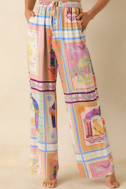 MINKPINK Elysia White Multi Tropical Tile Print Drawstring Pants